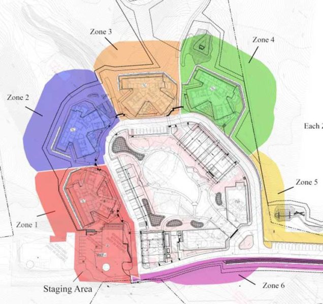 Plan of Cordilleras Mental Health Center grounds showing fire safety zones