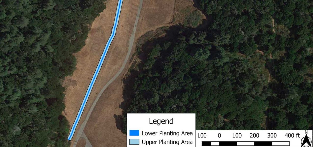 section of map of Baker Road restoration planting area