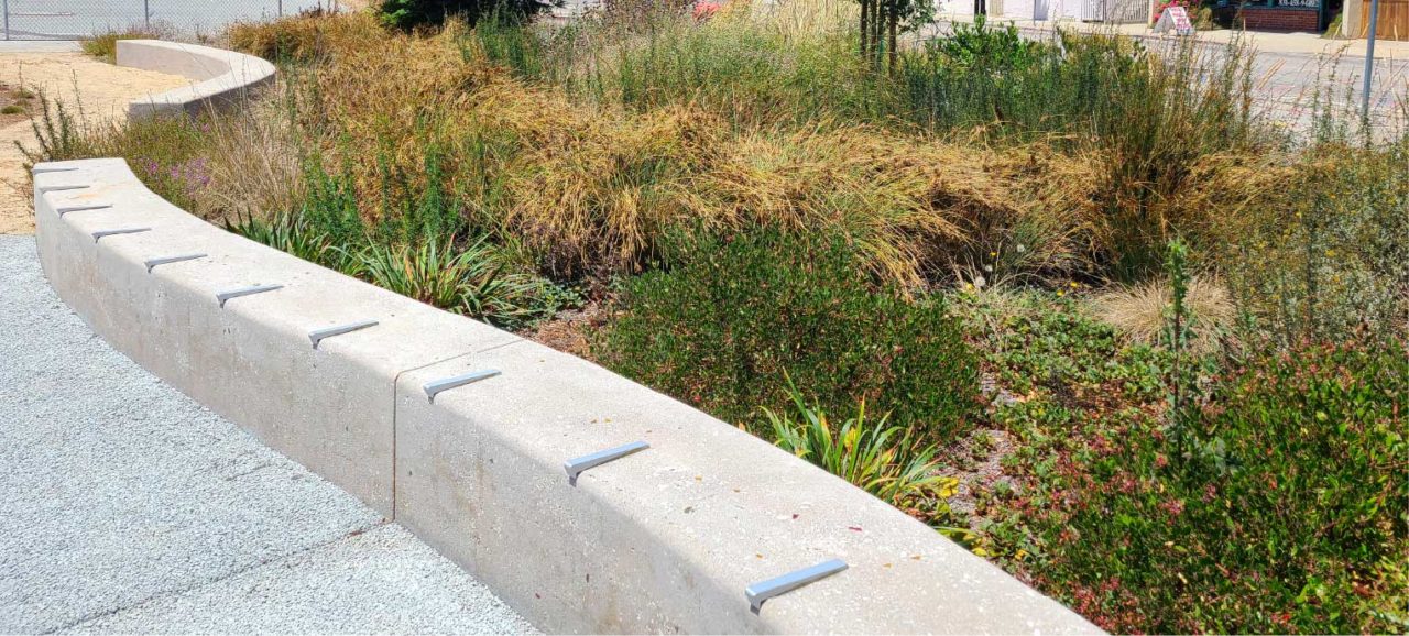 Bay View Elementary School front entry learning garden with native plants 